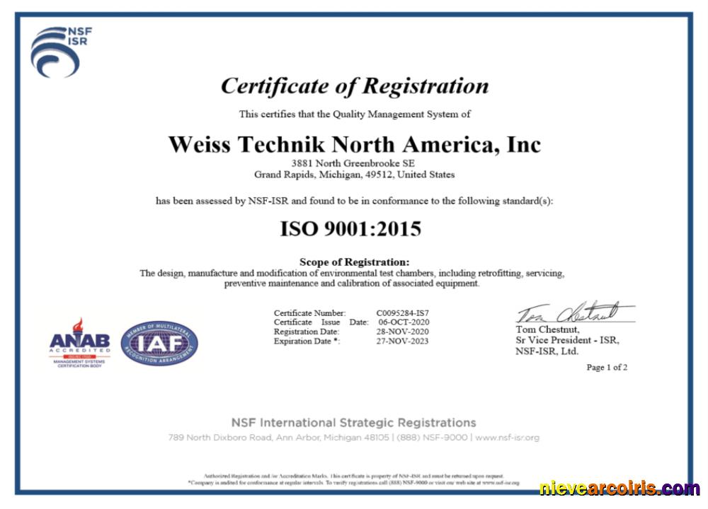 USA ISO certificate of registration